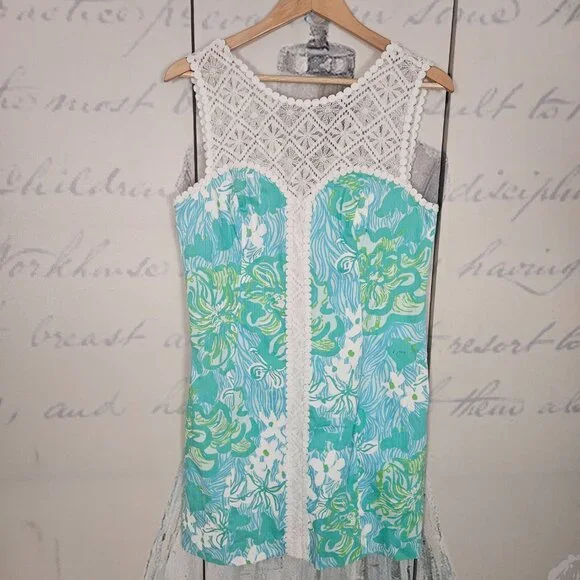 NWT Lilly Pulitzer Sofia Shift Dress Size 10 Lagoon Green Wave Rider Lace - Picture 2 of 9